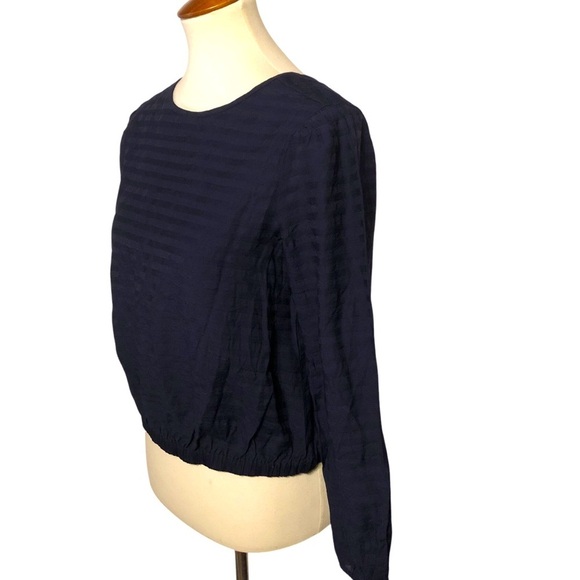 Loft Semi Sheer Navy Blouse Top Sz XS Oversized NWT V Neck Back Elastic Band Hem - Picture 5 of 12